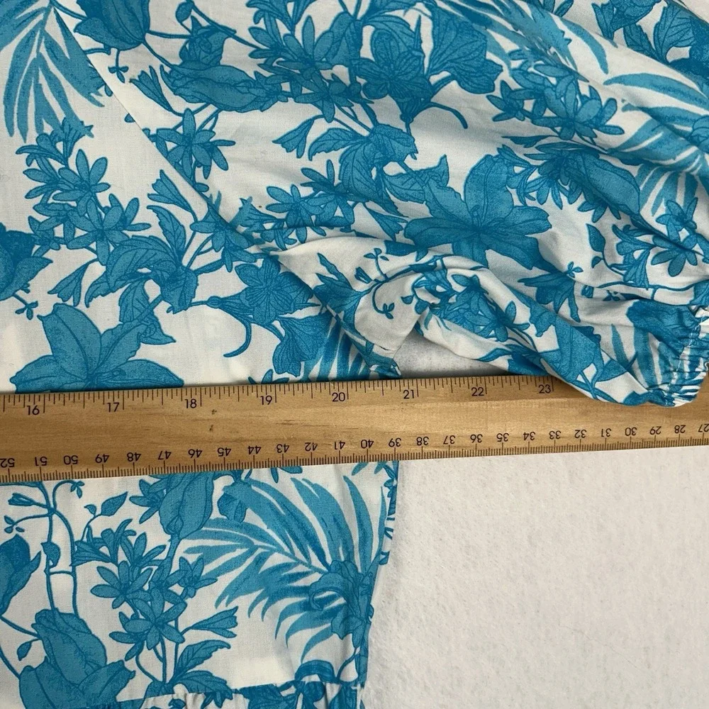 Peyton & Parker Aruba Floral Dress Layered Blue Puff Sleeve Maxi Sun Dress Sz L - Picture 7 of 10
